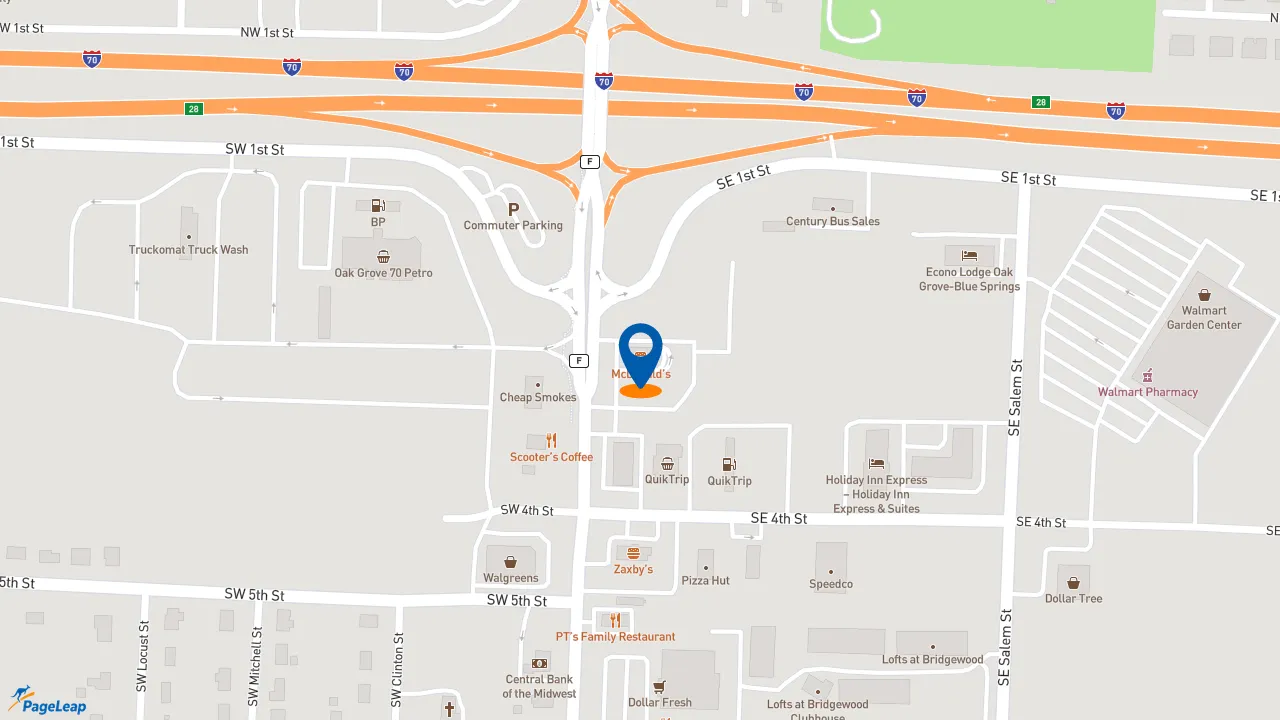 https://pageleap.com map showing location of McDonald&#039;s in Oak Grove.