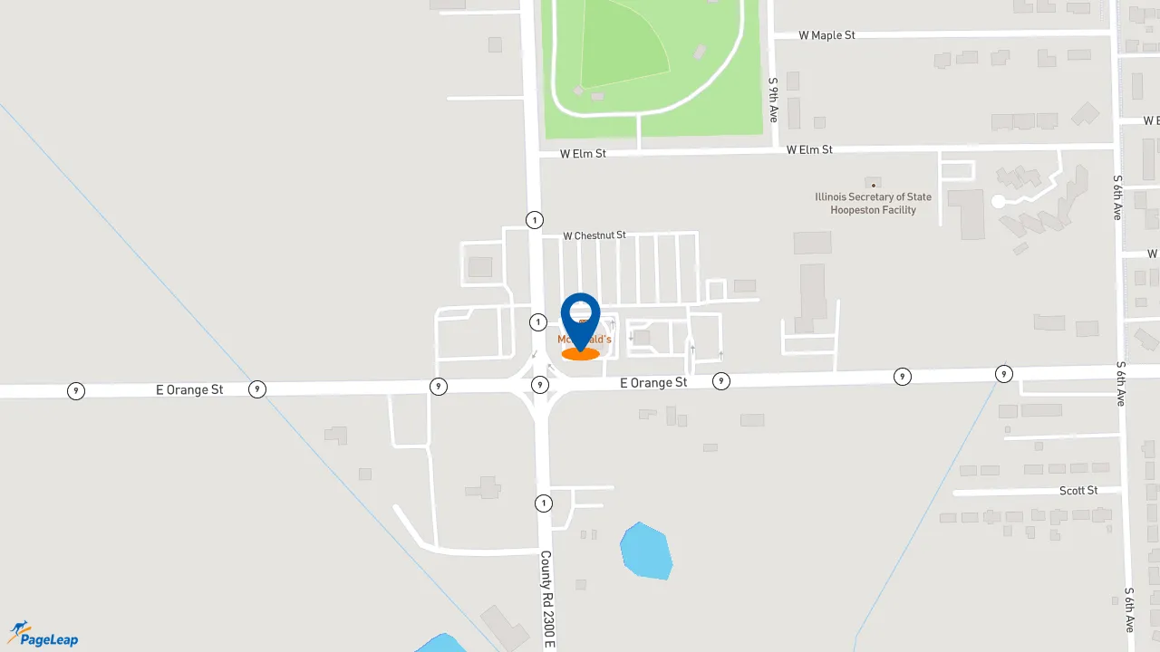 https://pageleap.com map showing location of McDonald&#039;s in Hoopeston.