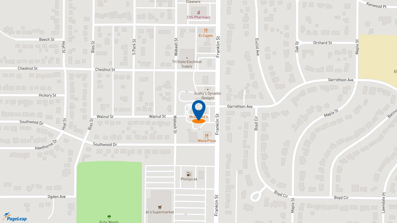 https://pageleap.com map showing location of McDonald&#039;s in Michigan City.