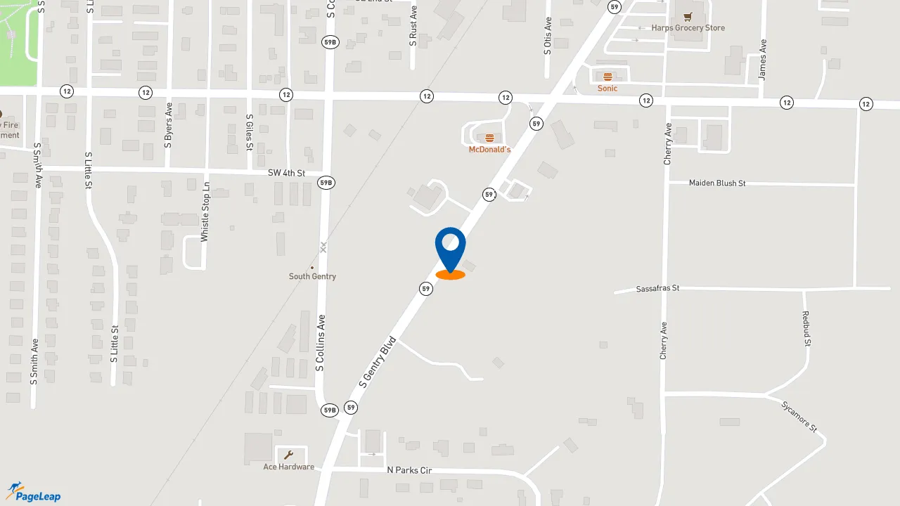 https://pageleap.com map showing location of McDonald&#039;s in Gentry.