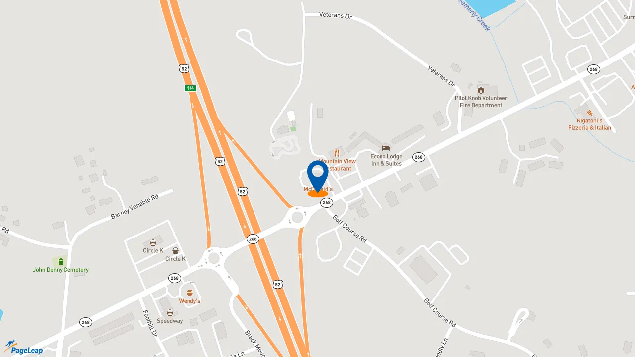 https://pageleap.com map showing location of McDonald&#039;s in Pilot Mountain.