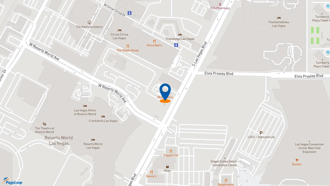 https://pageleap.com map showing location of McDonald&#039;s in Las Vegas.
