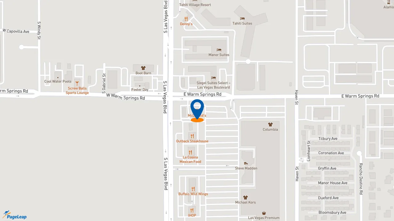 PageLeap.com map showing location of McDonald's in Las Vegas.