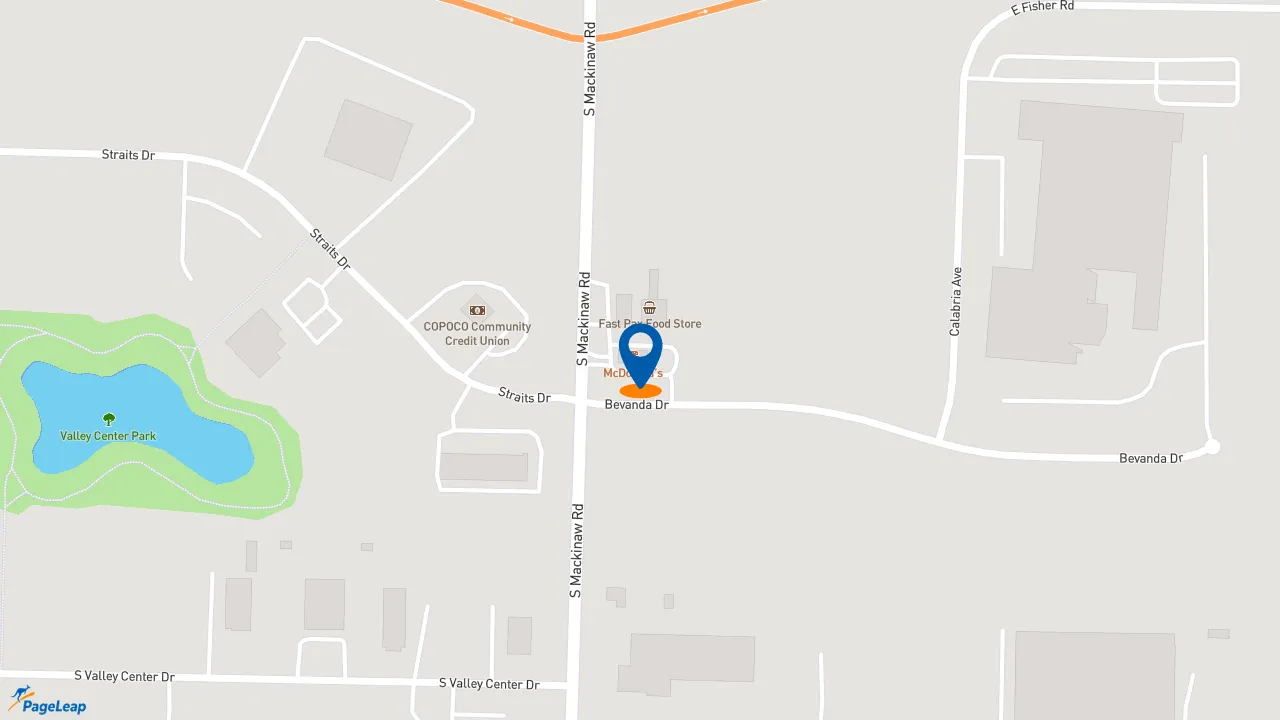 https://pageleap.com map showing location of McDonald&#039;s in Bay City.