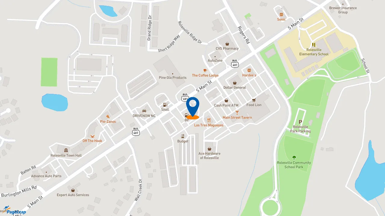 https://pageleap.com map showing location of McDonald&#039;s in Rolesville.