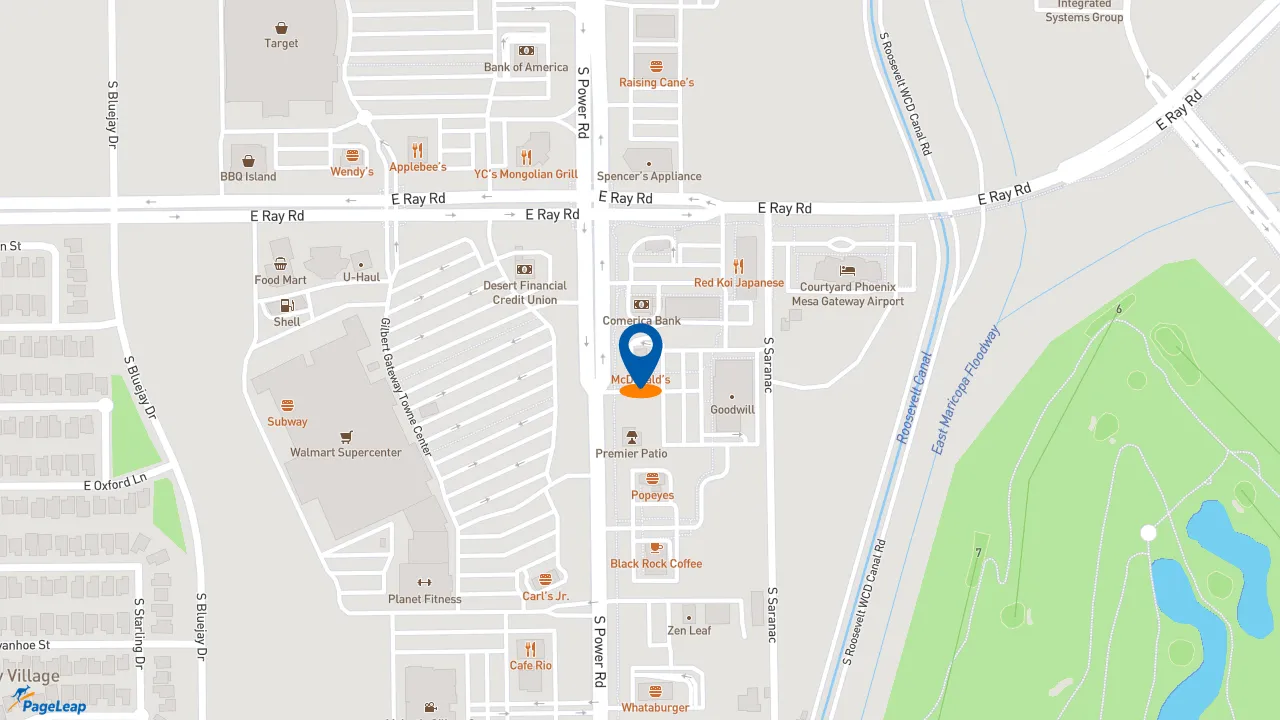 https://pageleap.com map showing location of McDonald&#039;s in Mesa.
