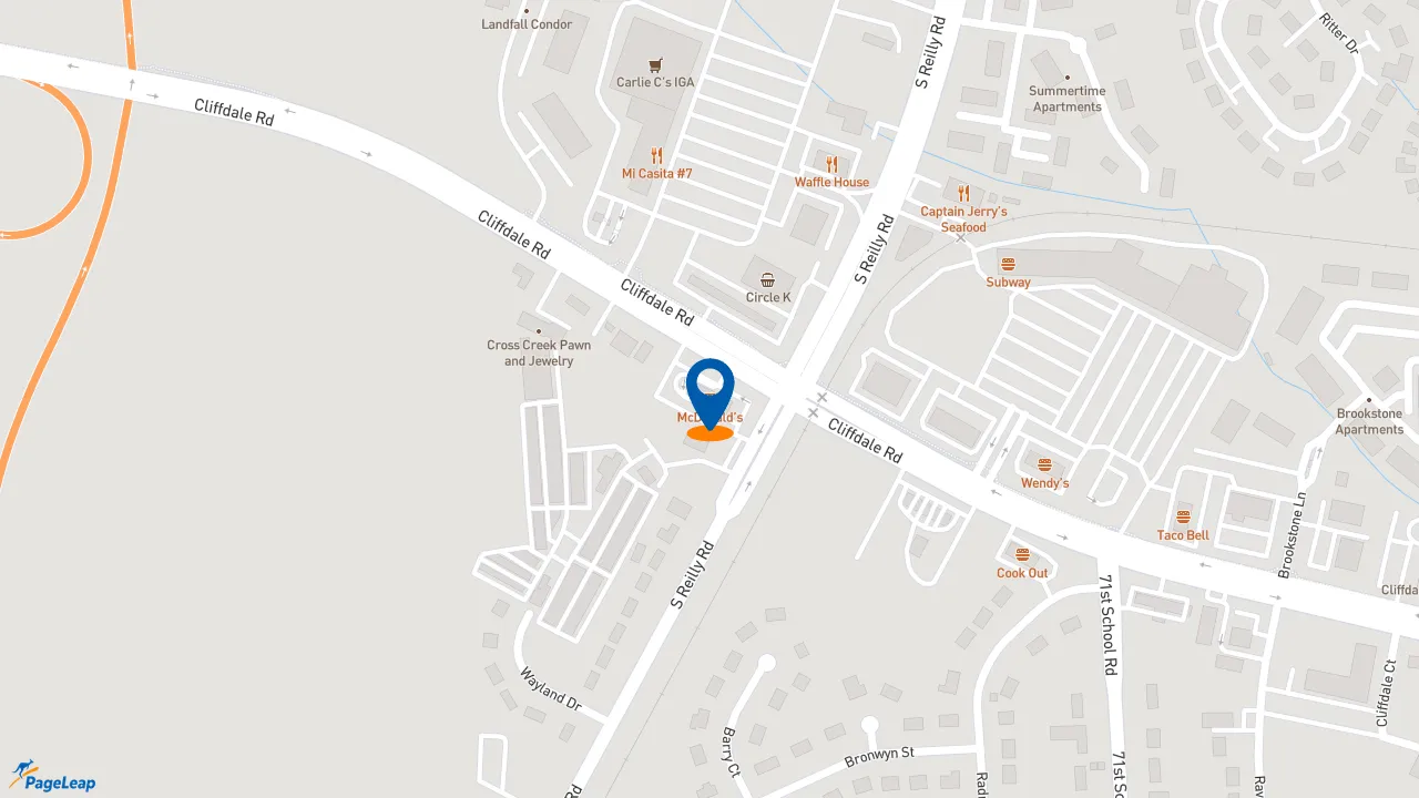 https://pageleap.com map showing location of McDonald&#039;s in Fayetteville.
