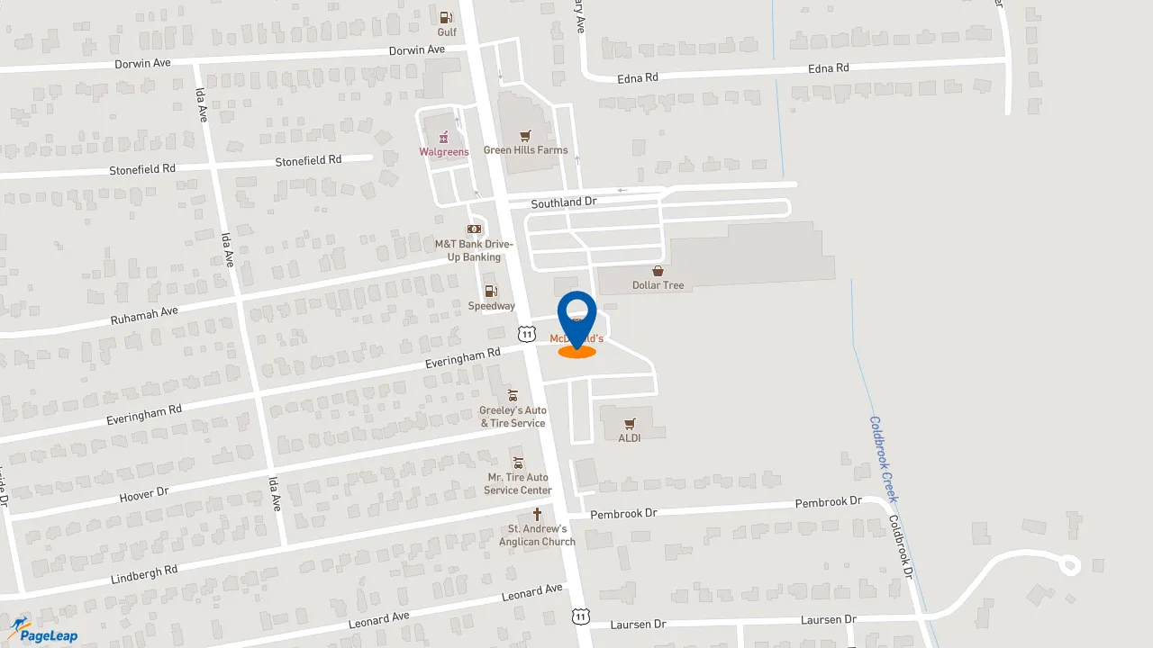 https://pageleap.com map showing location of McDonald&#039;s in Syracuse.