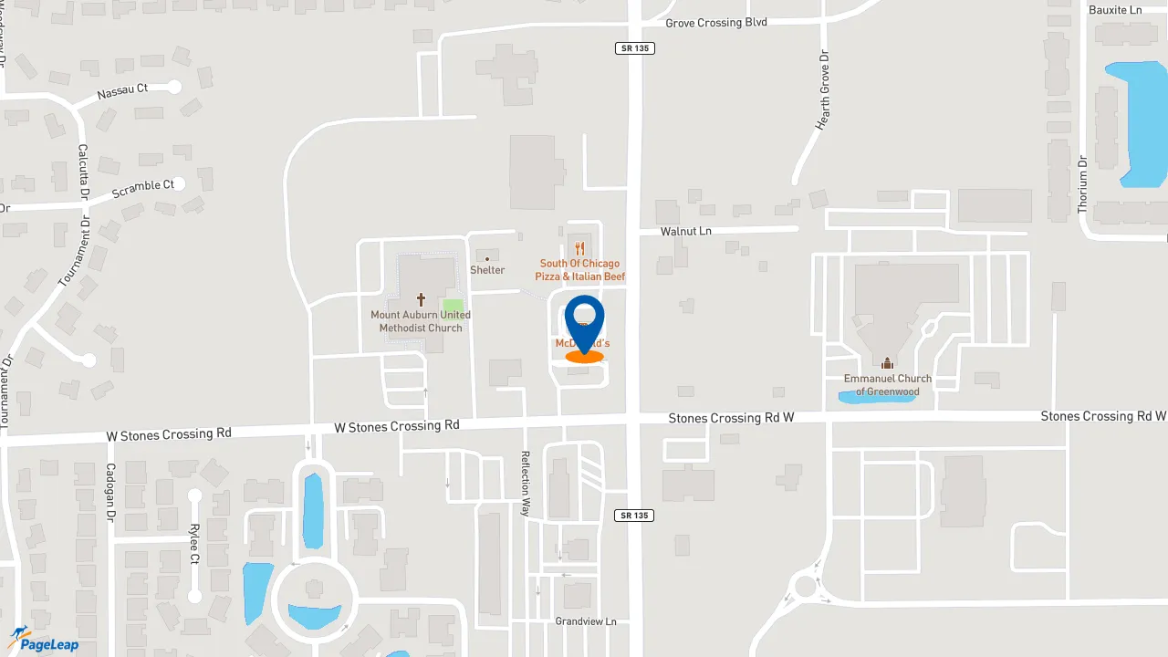 https://pageleap.com map showing location of McDonald&#039;s in Greenwood.