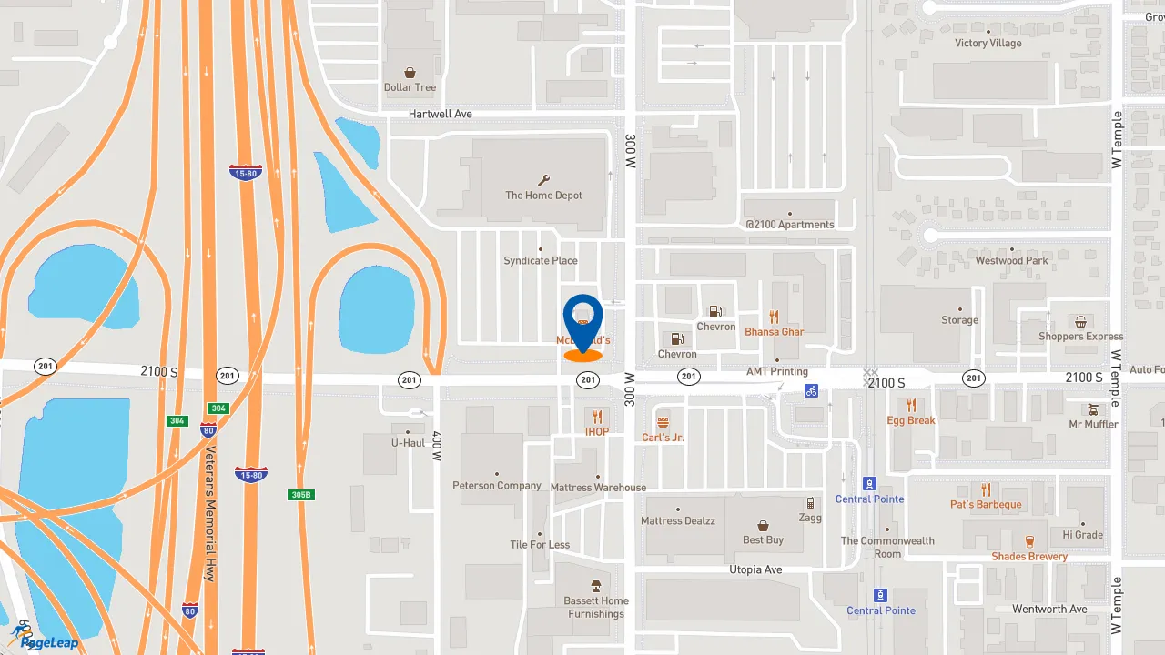 https://pageleap.com map showing location of McDonald&#039;s in Salt Lake City.