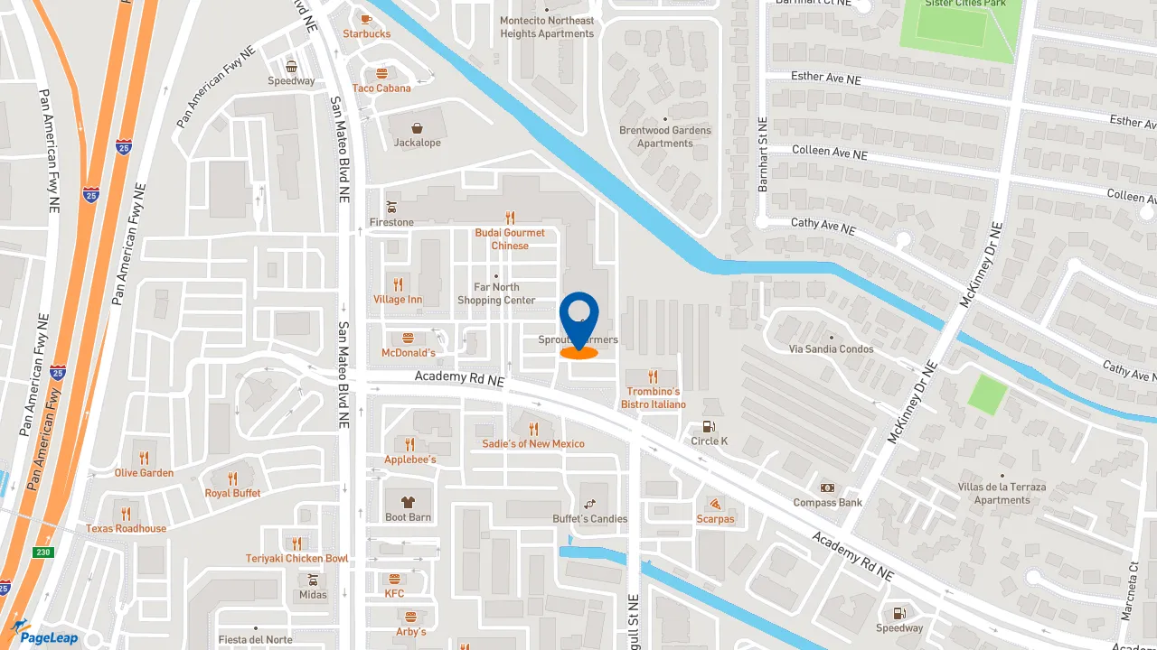 https://pageleap.com map showing location of McDonald&#039;s in Albuquerque.