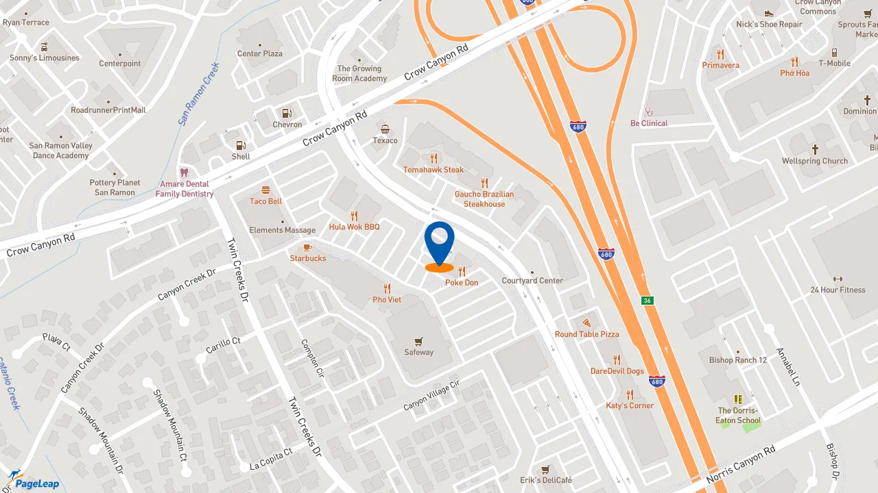 https://pageleap.com map showing location of McDonald&#039;s in San Ramon.