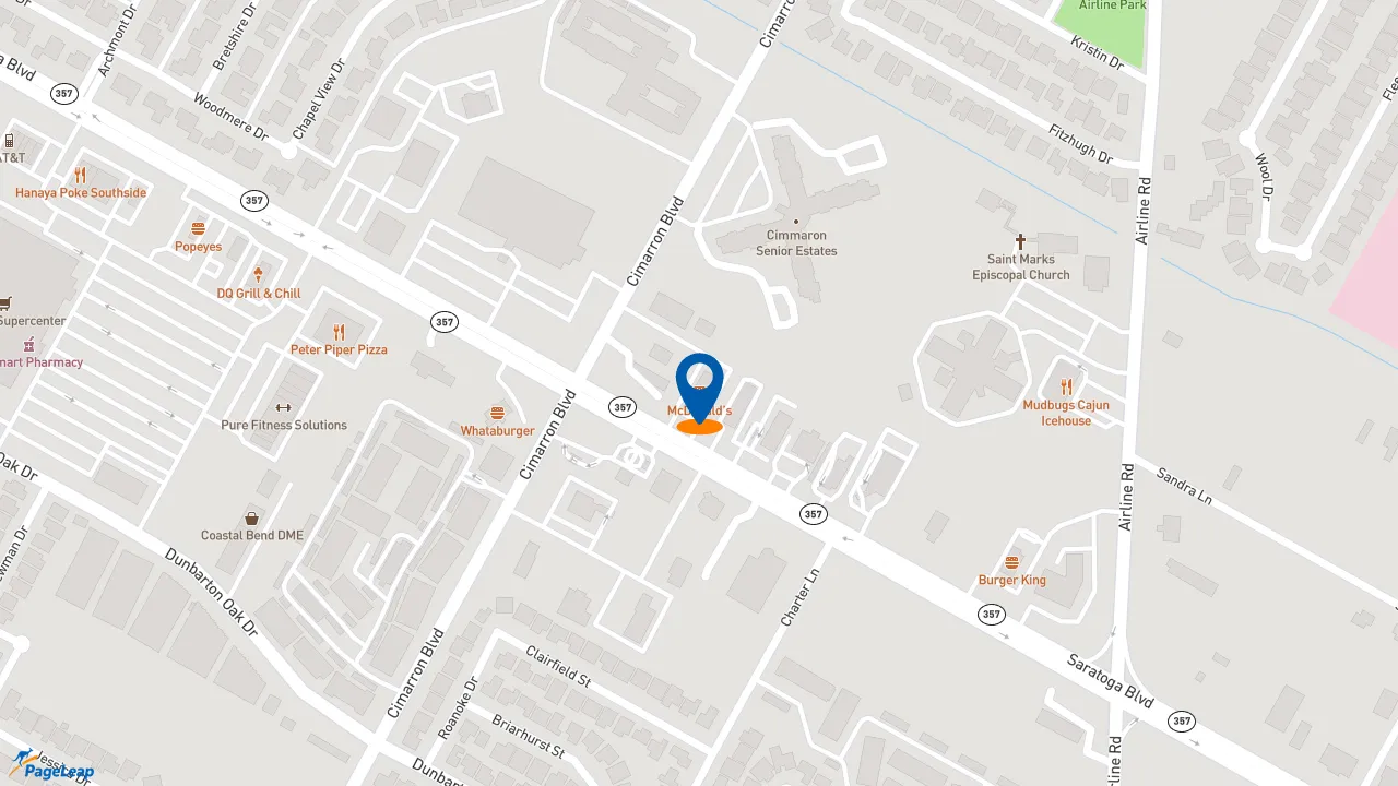 https://pageleap.com map showing location of McDonald&#039;s in Corpus Christi.