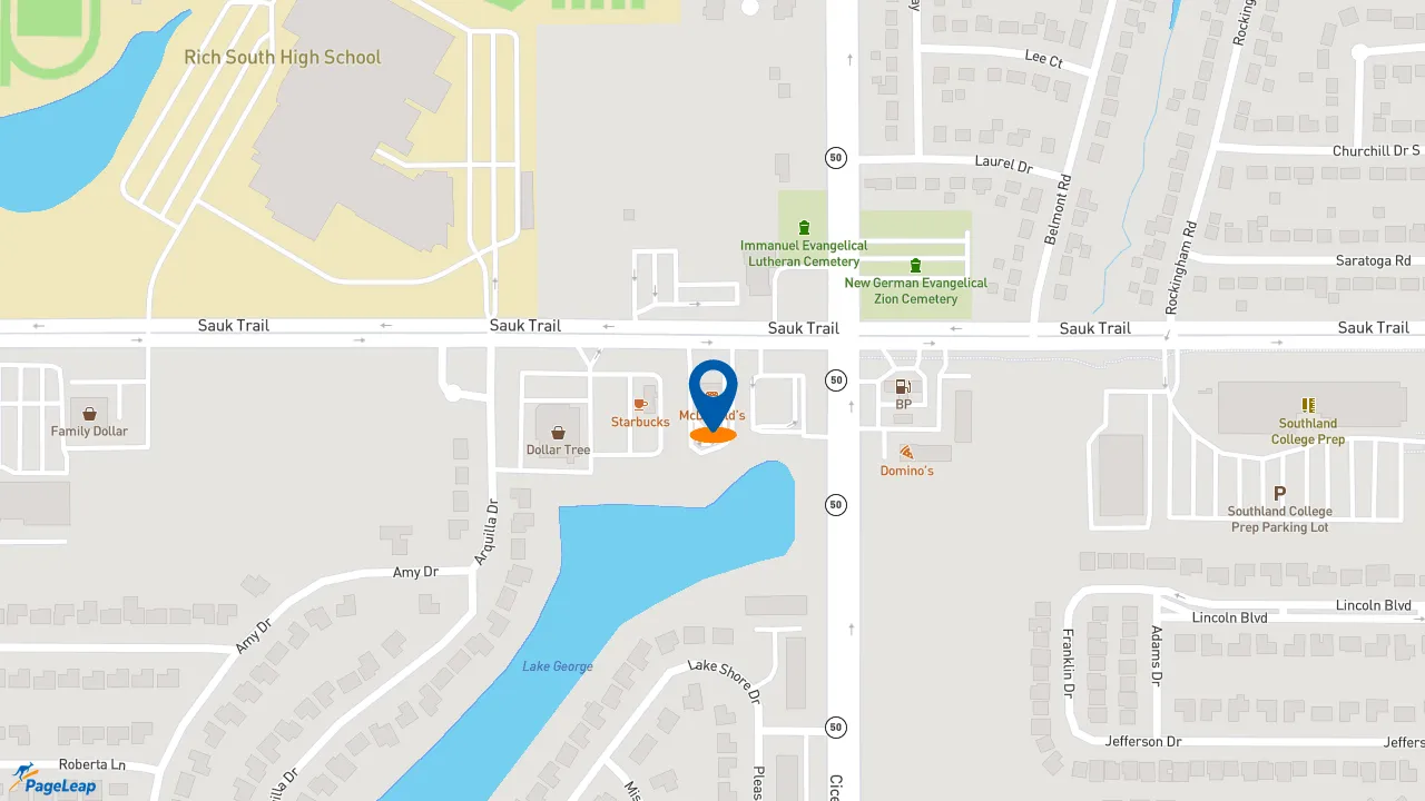 https://pageleap.com map showing location of McDonald&#039;s in Richton Park.