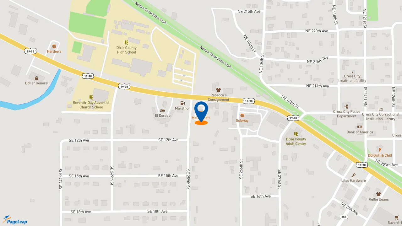 https://pageleap.com map showing location of McDonald&#039;s in Cross City.