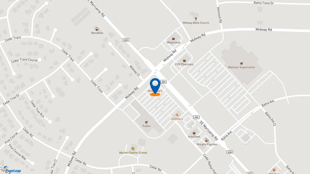 https://pageleap.com map showing location of McDonald&#039;s in Ocala.