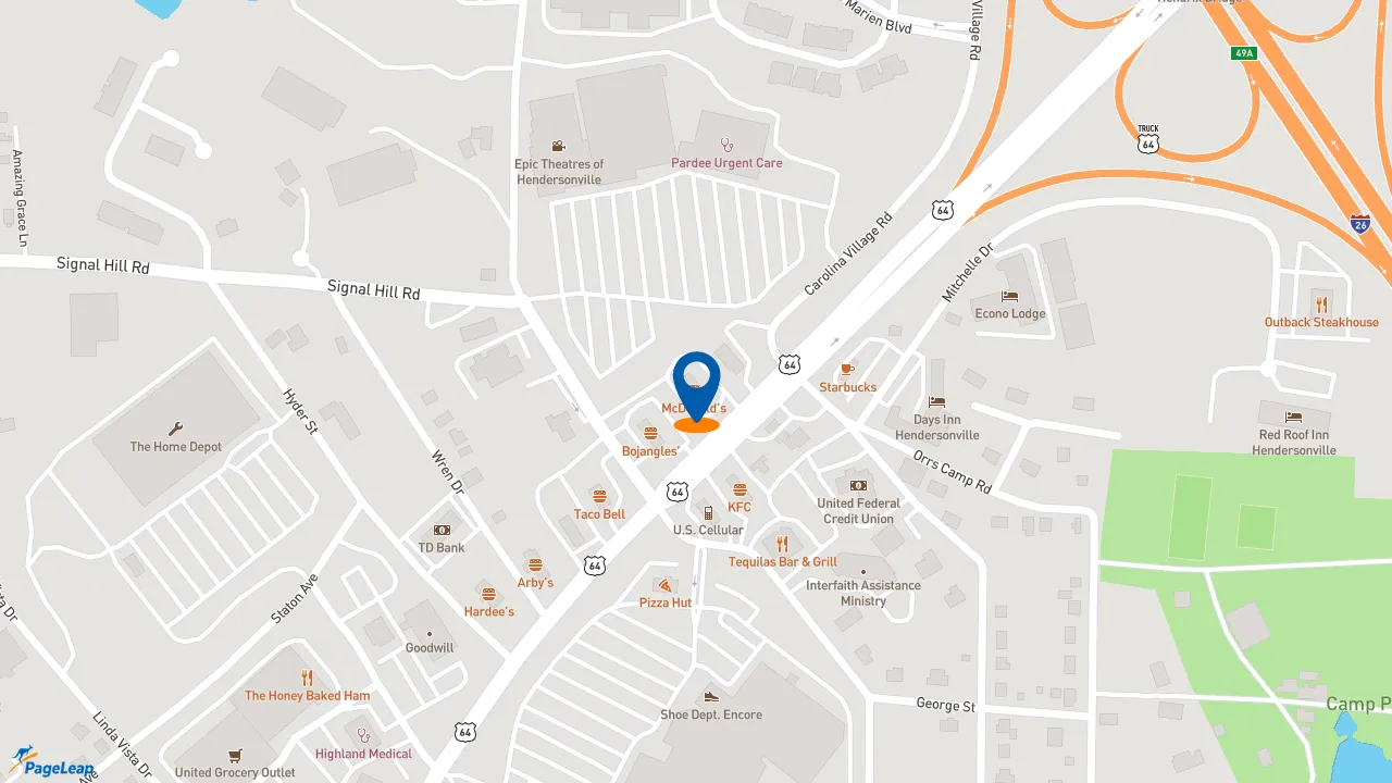 https://pageleap.com map showing location of McDonald&#039;s in Hendersonville.