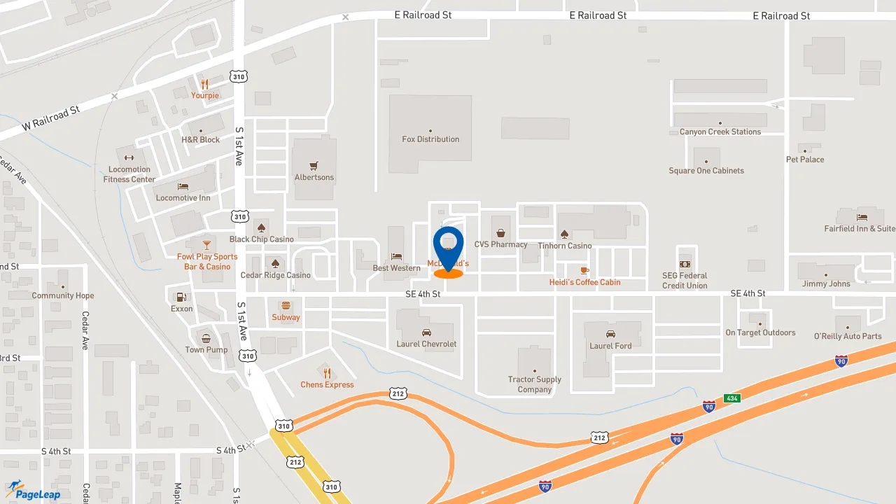 https://pageleap.com map showing location of McDonald&#039;s in Laurel.
