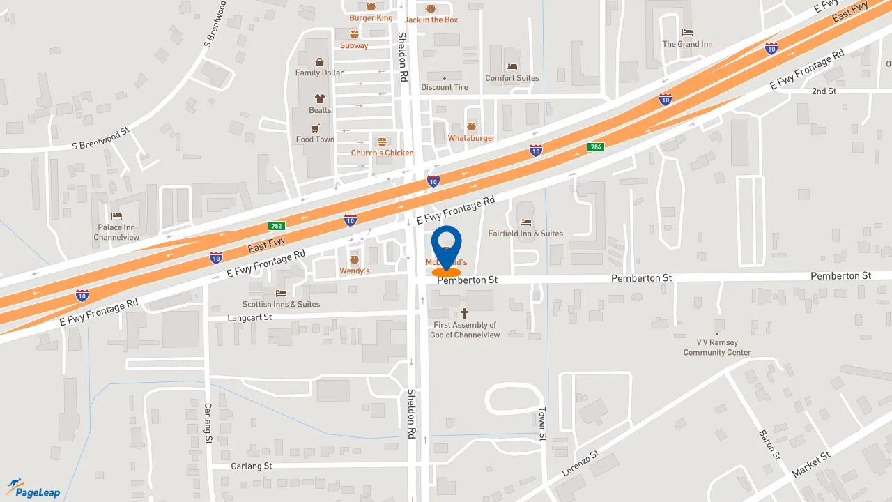 https://pageleap.com map showing location of McDonald&#039;s in Channelview.