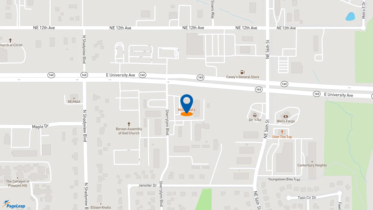 https://pageleap.com map showing location of McDonald&#039;s in Pleasant Hill.