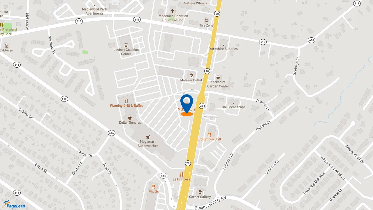 https://pageleap.com map showing location of McDonald&#039;s in Manassas Park.