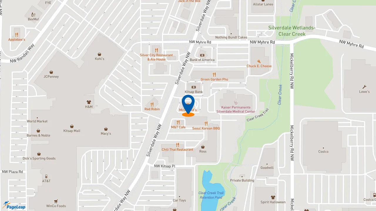 https://pageleap.com map showing location of McDonald&#039;s in Silverdale.