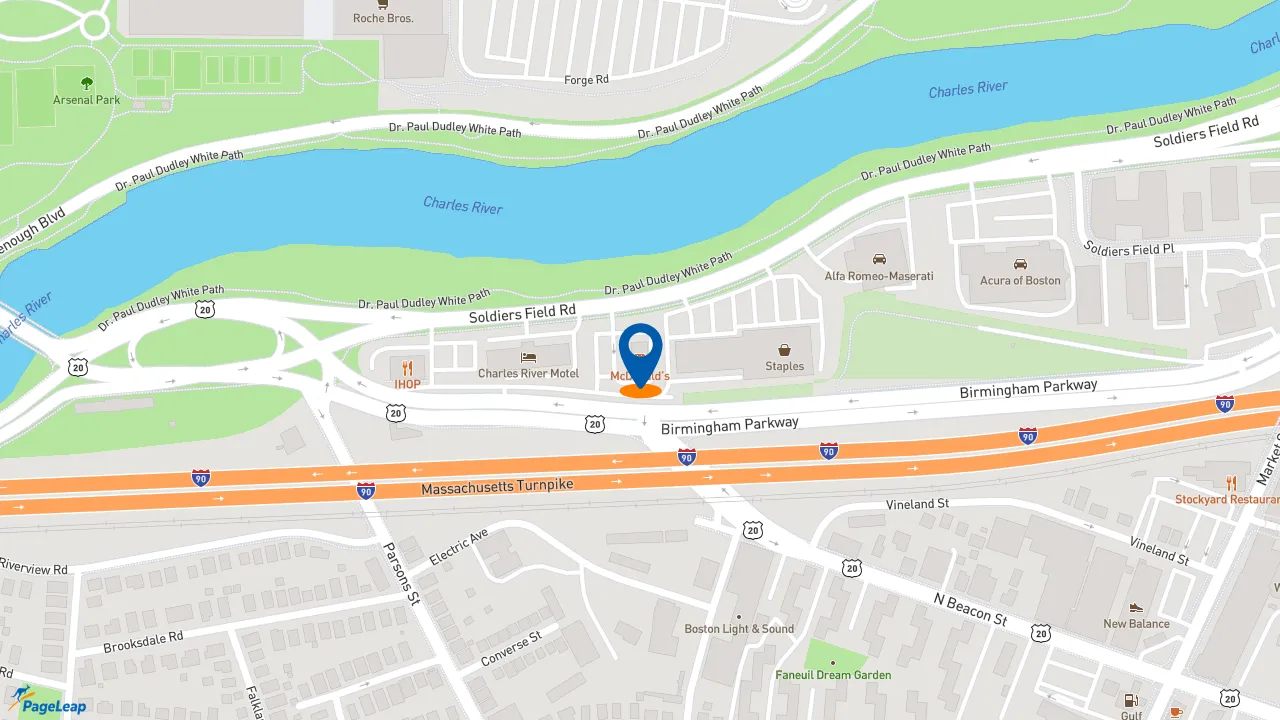 https://pageleap.com map showing location of McDonald&#039;s in Boston.