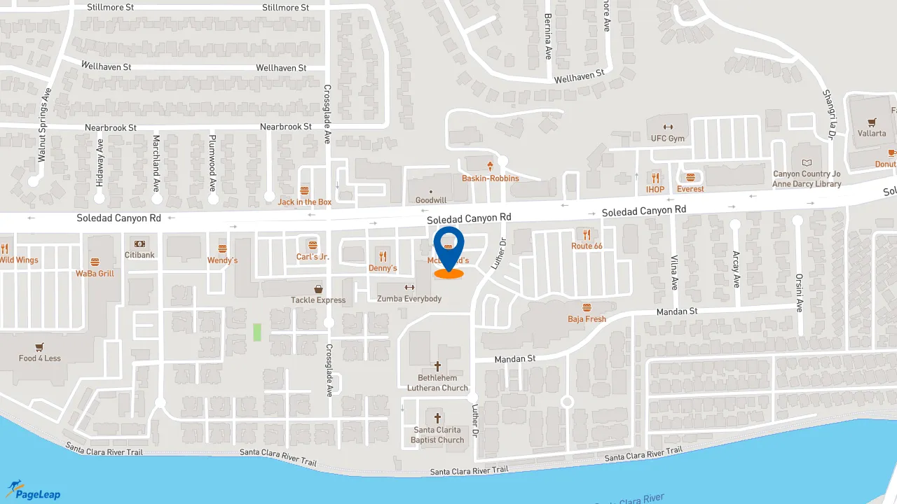 https://pageleap.com map showing location of McDonald&#039;s in Santa Clarita.