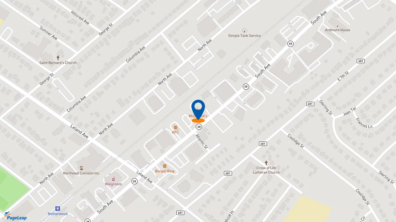 https://pageleap.com map showing location of McDonald&#039;s in Plainfield.