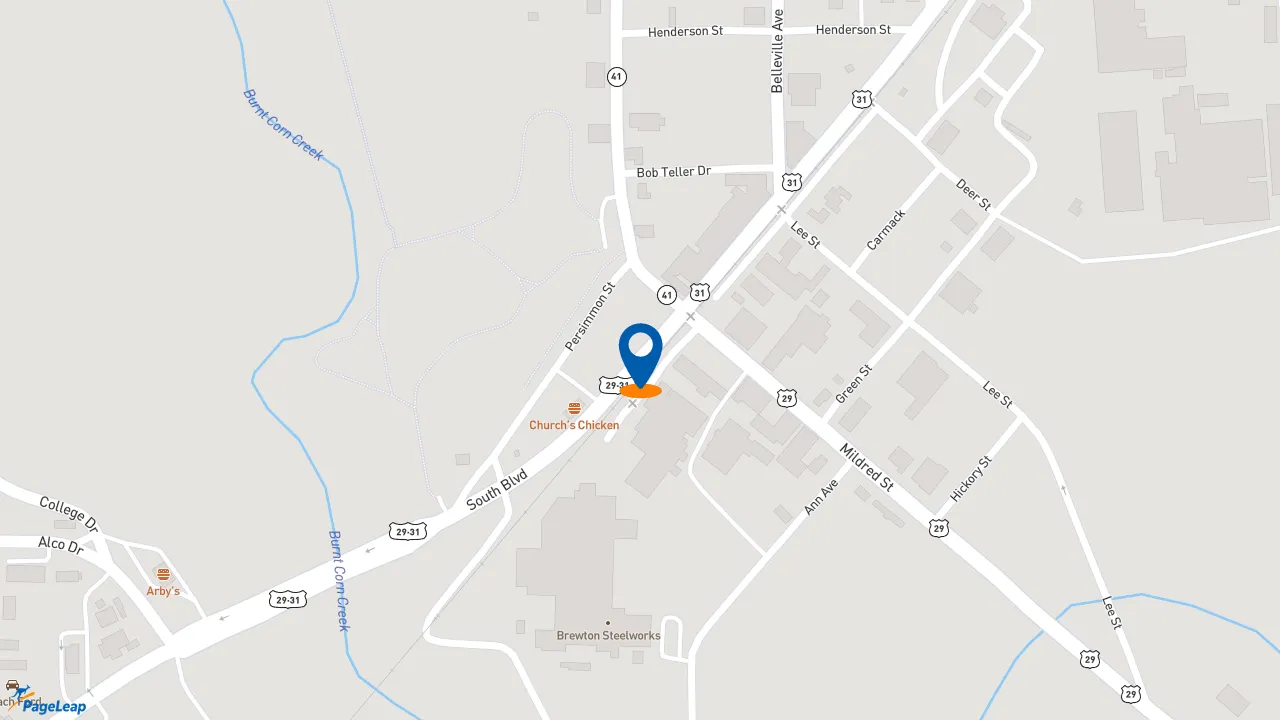 https://pageleap.com map showing location of McDonald&#039;s in Brewton.