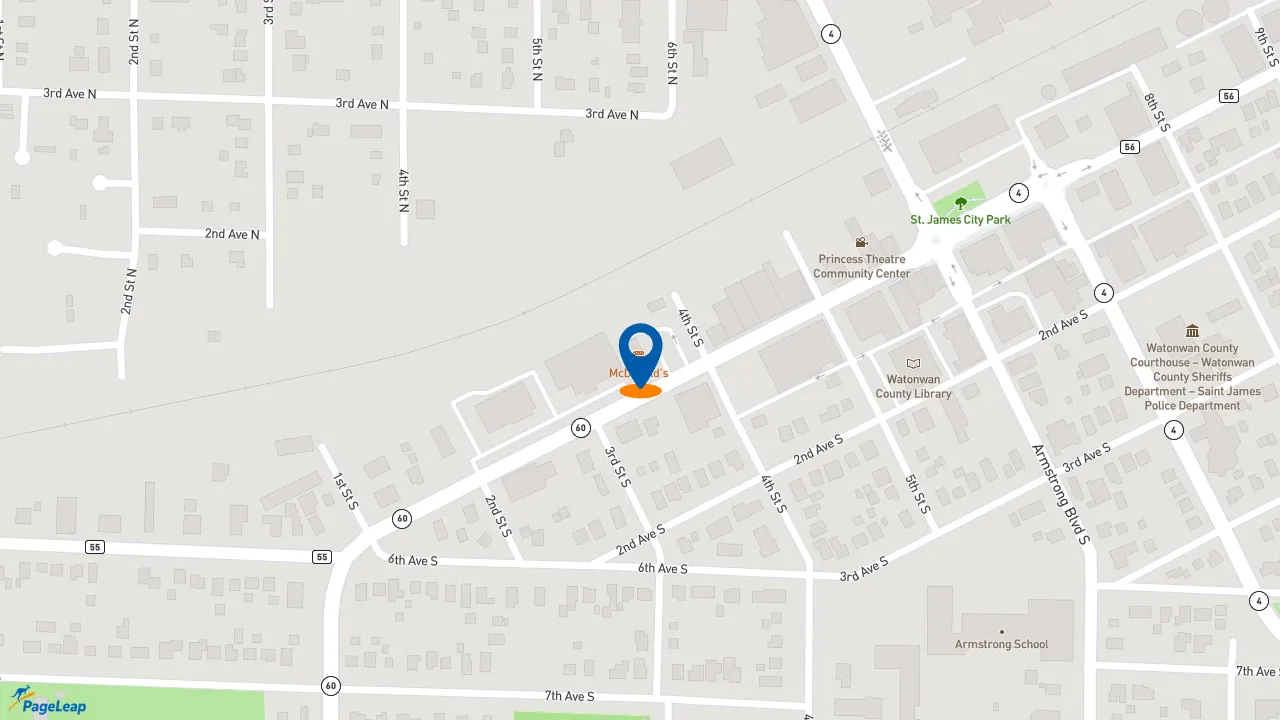 https://pageleap.com map showing location of McDonald&#039;s in Saint James.