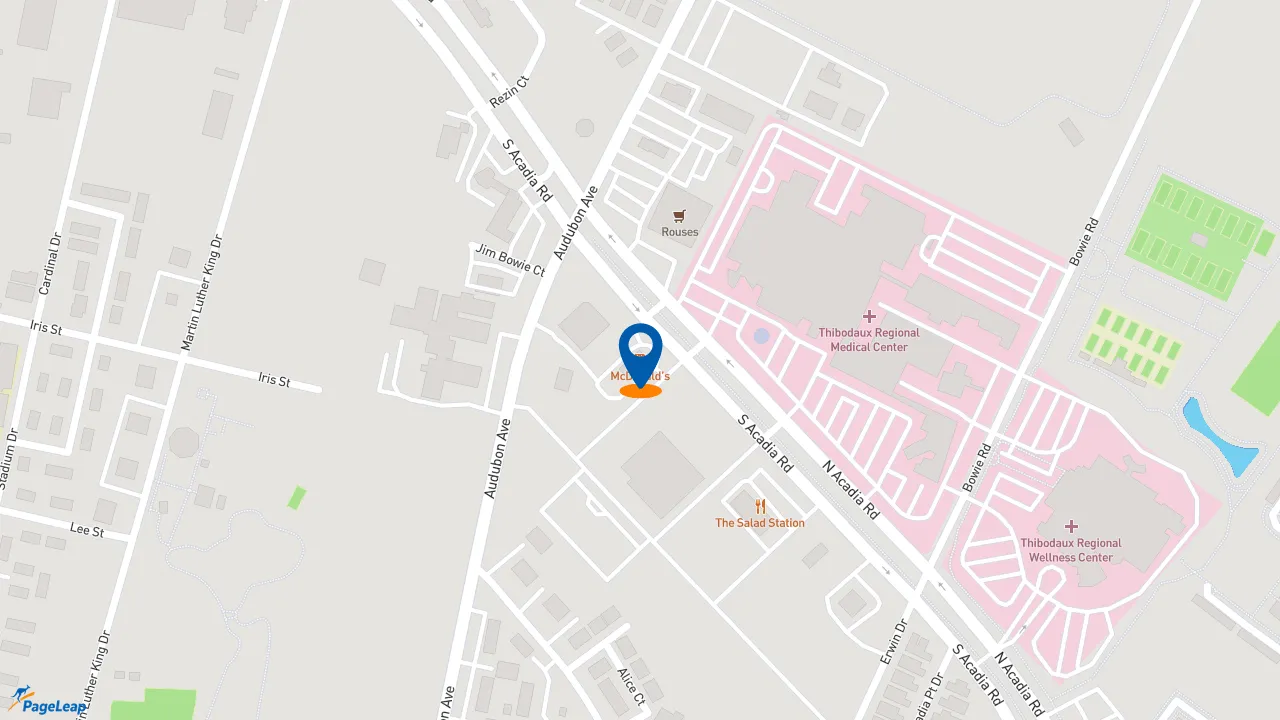 https://pageleap.com map showing location of McDonald&#039;s in Thibodaux.