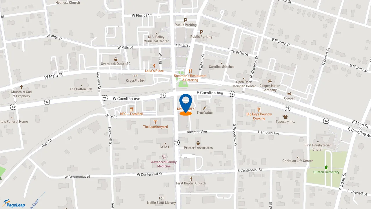 https://pageleap.com map showing location of McDonald&#039;s in Clinton.