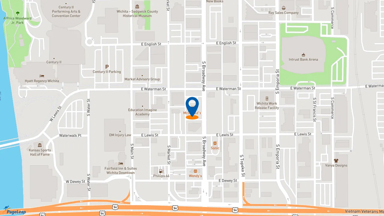 https://pageleap.com map showing location of McDonald&#039;s in Wichita.