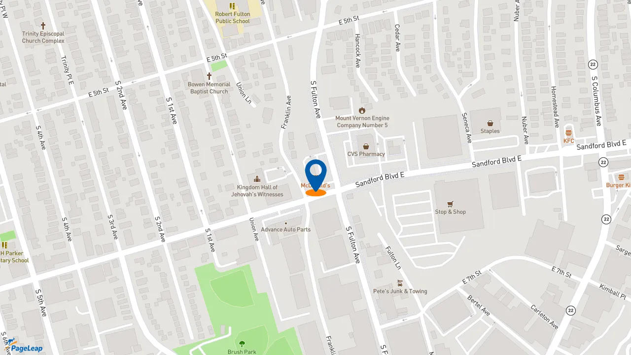 https://pageleap.com map showing location of McDonald&#039;s in City Of Mount Vernon.