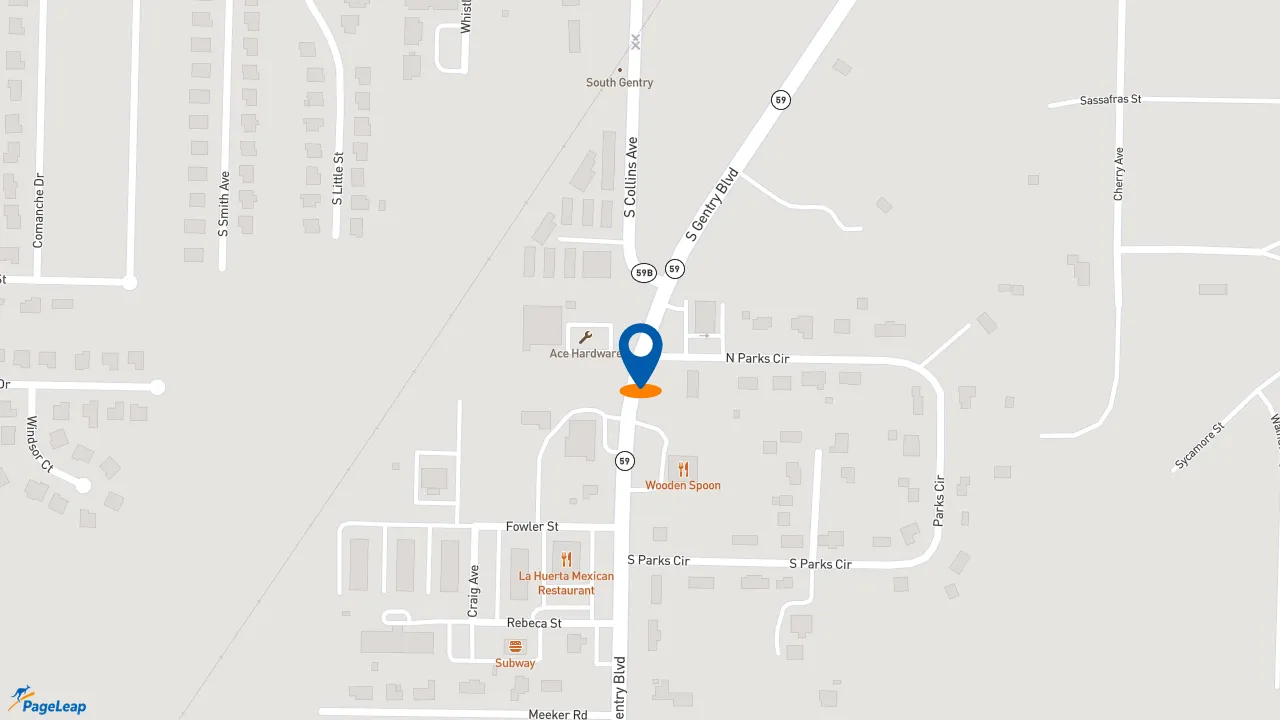https://pageleap.com map showing location of McDonald&#039;s in Gentry.