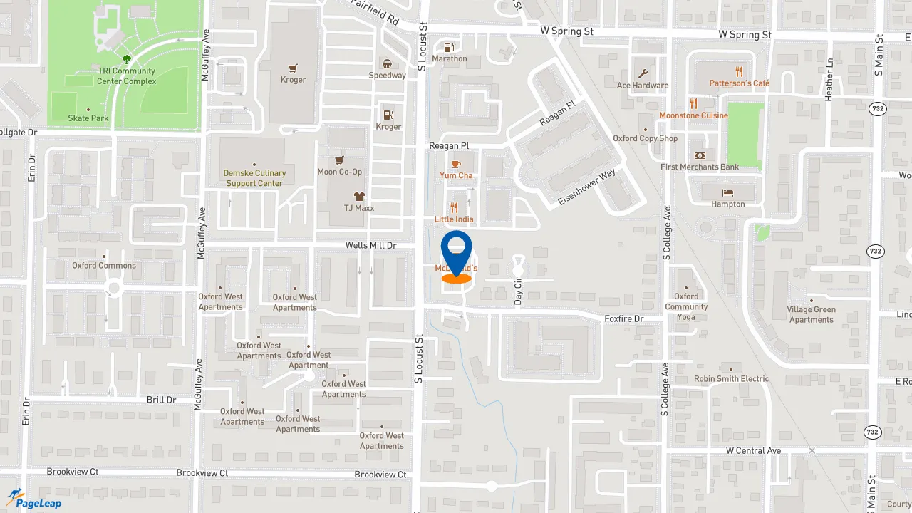 https://pageleap.com map showing location of McDonald&#039;s in Oxford.