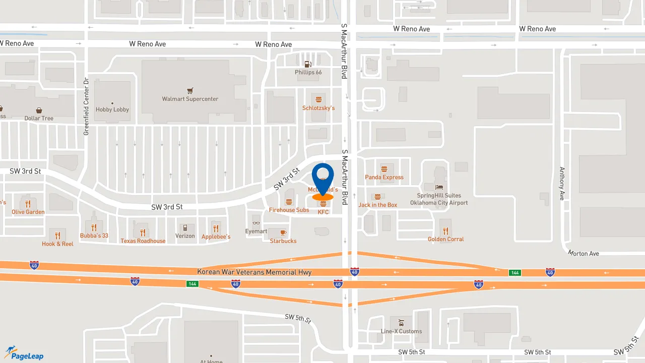 https://pageleap.com map showing location of McDonald&#039;s in Oklahoma City.