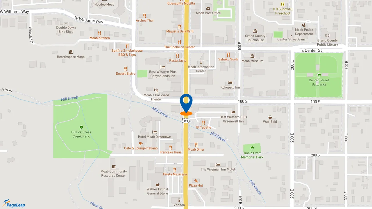 https://pageleap.com map showing location of McDonald&#039;s in Moab.