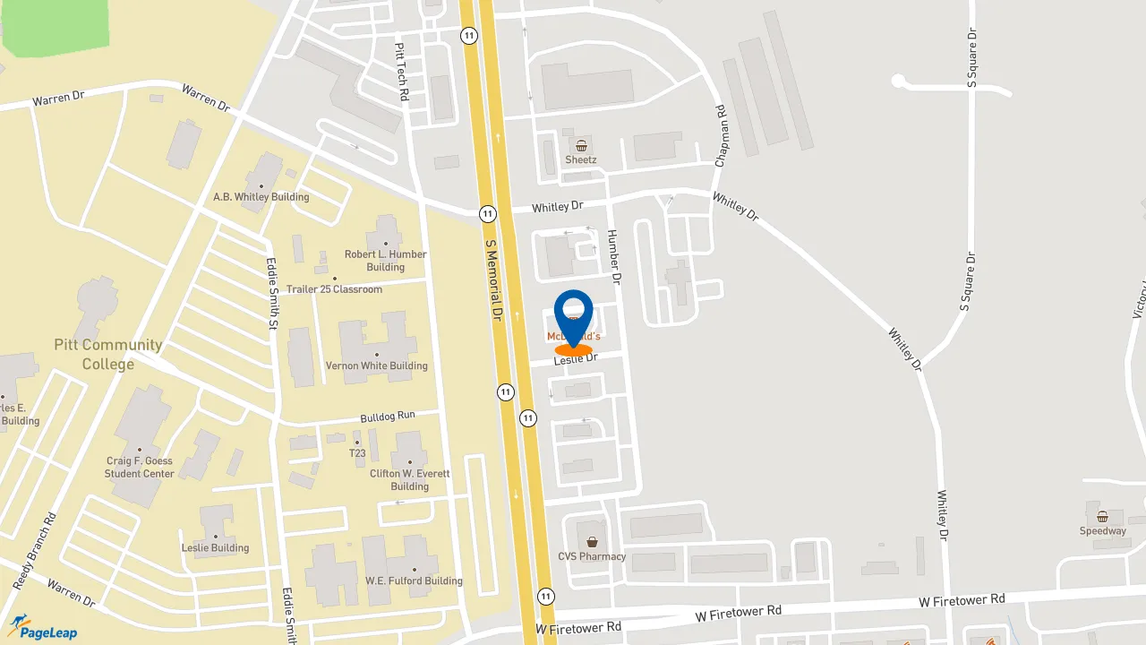 https://pageleap.com map showing location of McDonald&#039;s in Winterville.