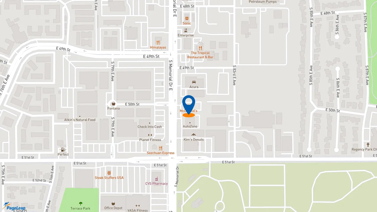 https://pageleap.com map showing location of McDonald&#039;s in Tulsa.