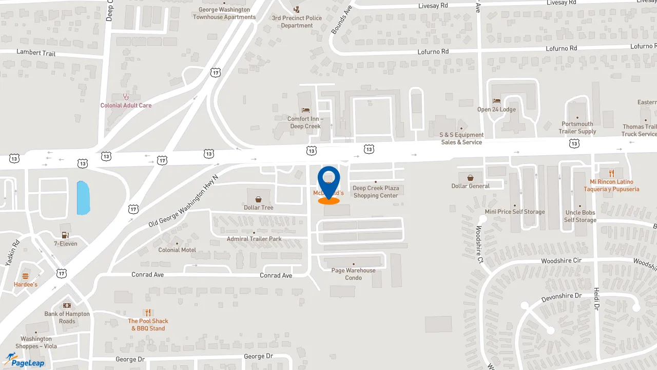 https://pageleap.com map showing location of McDonald&#039;s in Chesapeake.