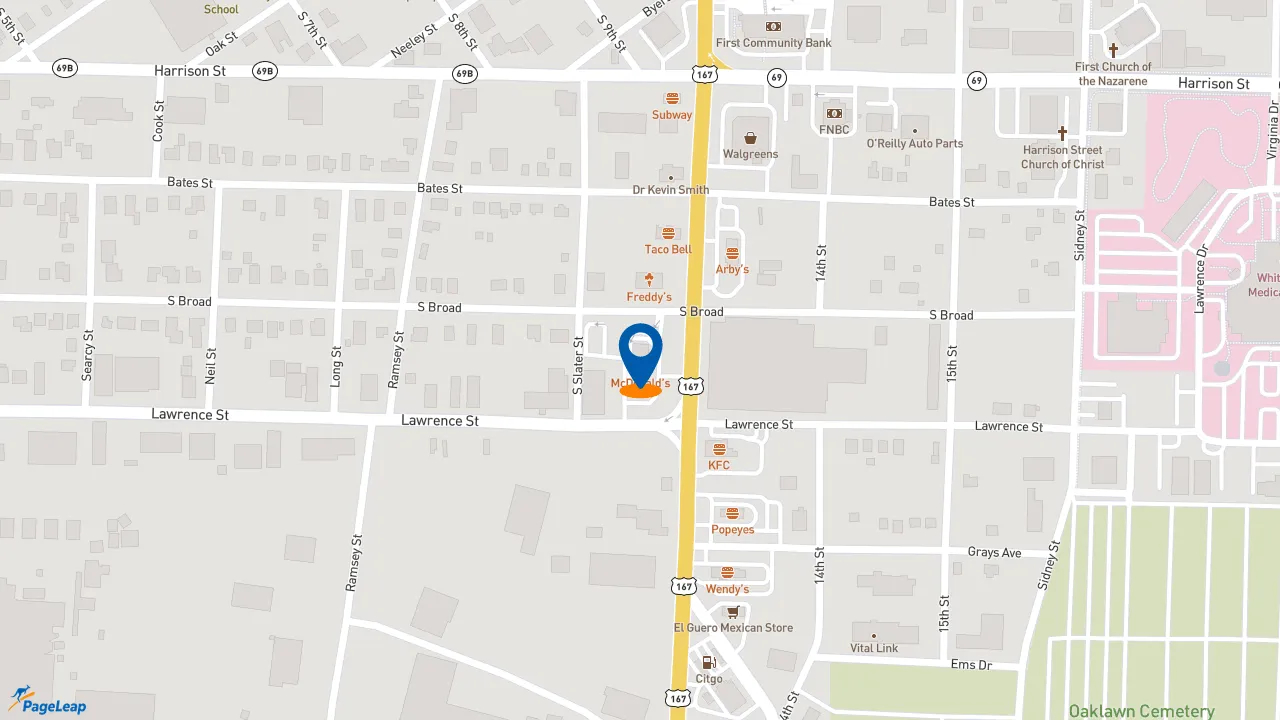 https://pageleap.com map showing location of McDonald&#039;s in Batesville.