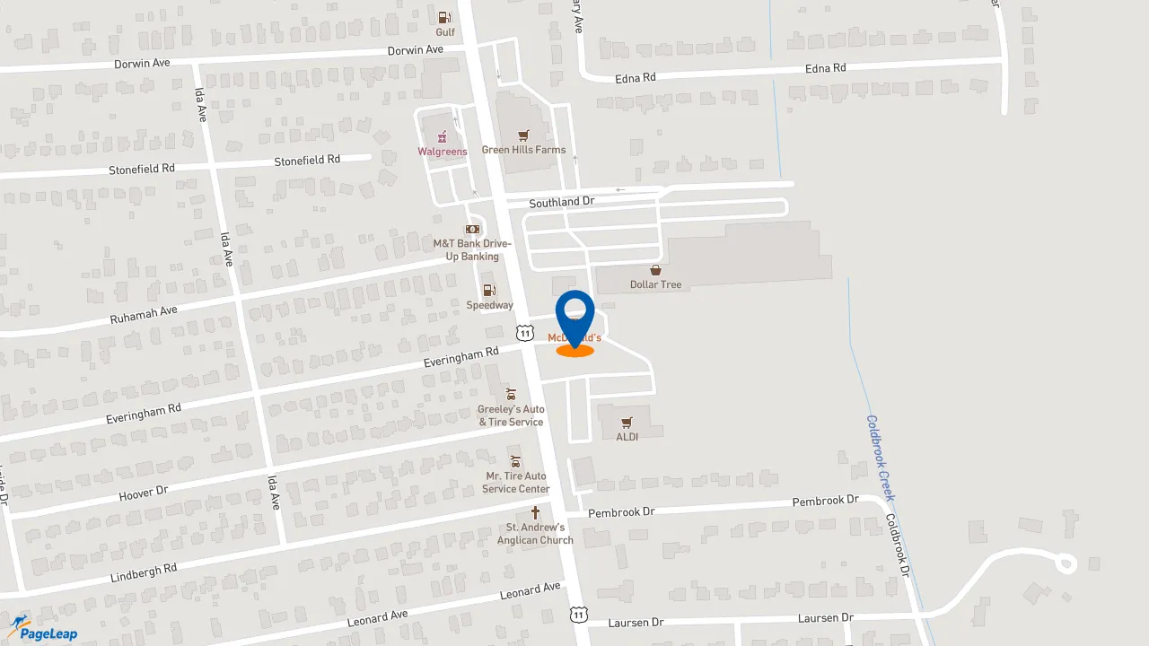 https://pageleap.com map showing location of McDonald&#039;s in City Of Syracuse.