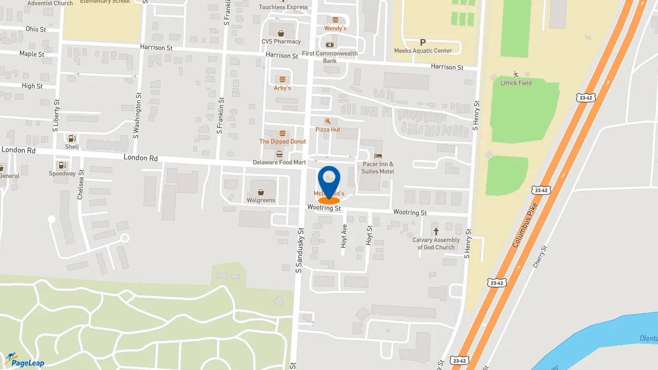 https://pageleap.com map showing location of McDonald&#039;s in Delaware.