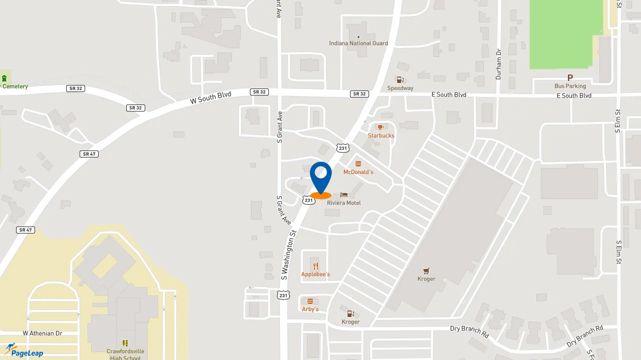 https://pageleap.com map showing location of McDonald&#039;s in Crawfordsville.