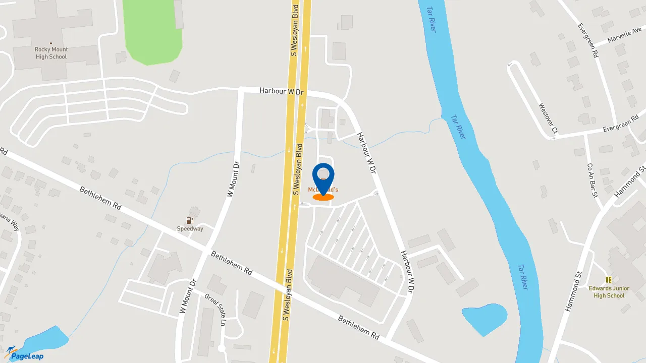 https://pageleap.com map showing location of McDonald&#039;s in Rocky Mount.