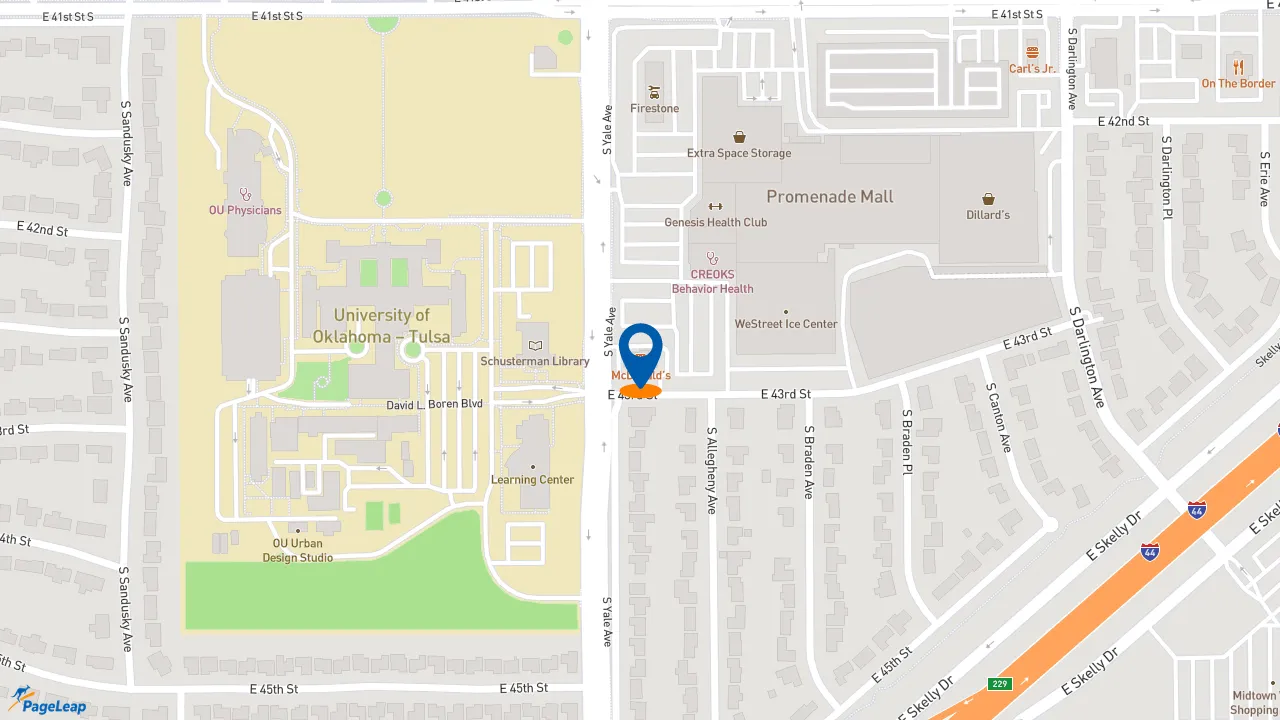 https://pageleap.com map showing location of McDonald&#039;s in Tulsa.