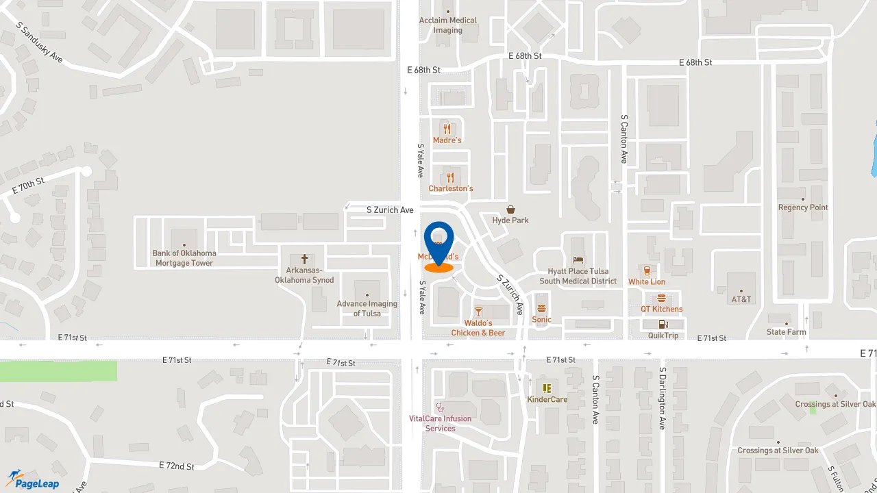 https://pageleap.com map showing location of McDonald&#039;s in Tulsa.
