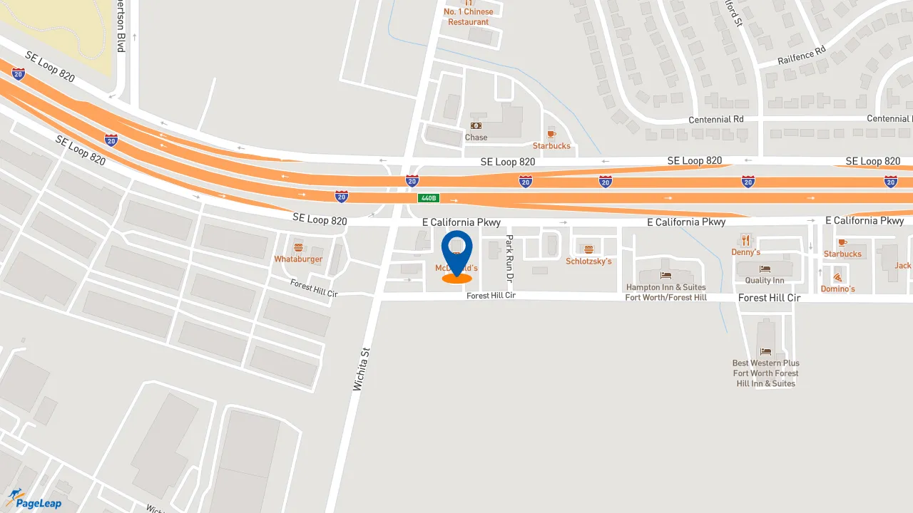 https://pageleap.com map showing location of McDonald&#039;s in Fort Worth.
